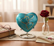 Esplanade Brass Cremation Mini Heart Urn Keepsake Memorial, Small Urn for Ashes Funeral Burial Container Jar Pot, 2.8 Inches (Blue, 2.8", Engraved)
