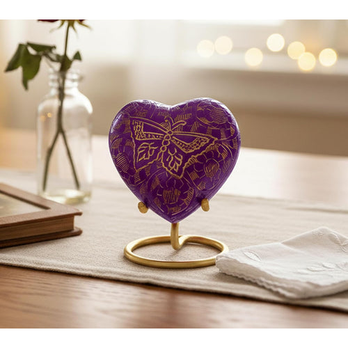 Esplanade Brass Cremation Mini Heart Urn Keepsake Memorial, Small Urn for Ashes Funeral Burial Container Jar Pot, 2.8 Inches (Soft Purple, 2.8