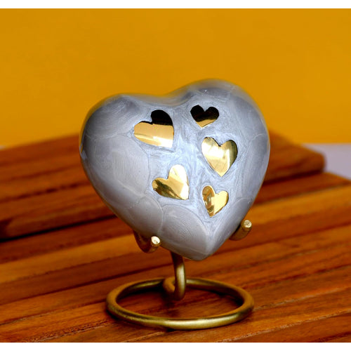 Esplanade Brass Cremation Mini Heart Urn Keepsake Memorial, Small Urn for Ashes Funeral Burial Container Jar Pot, 2.8 Inches (Gray, 2.8