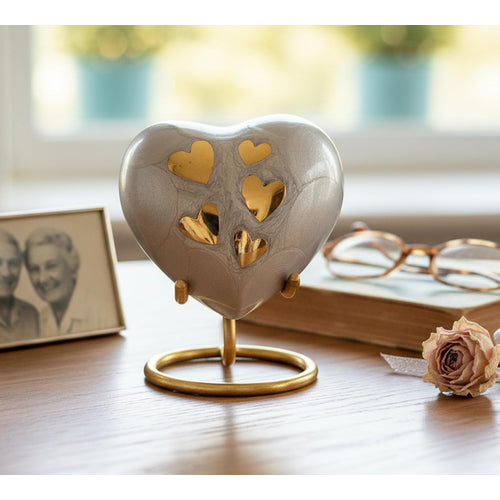Esplanade Brass Cremation Mini Heart Urn Keepsake Memorial, Small Urn for Ashes Funeral Burial Container Jar Pot, 2.8 Inches (Gray, 2.8