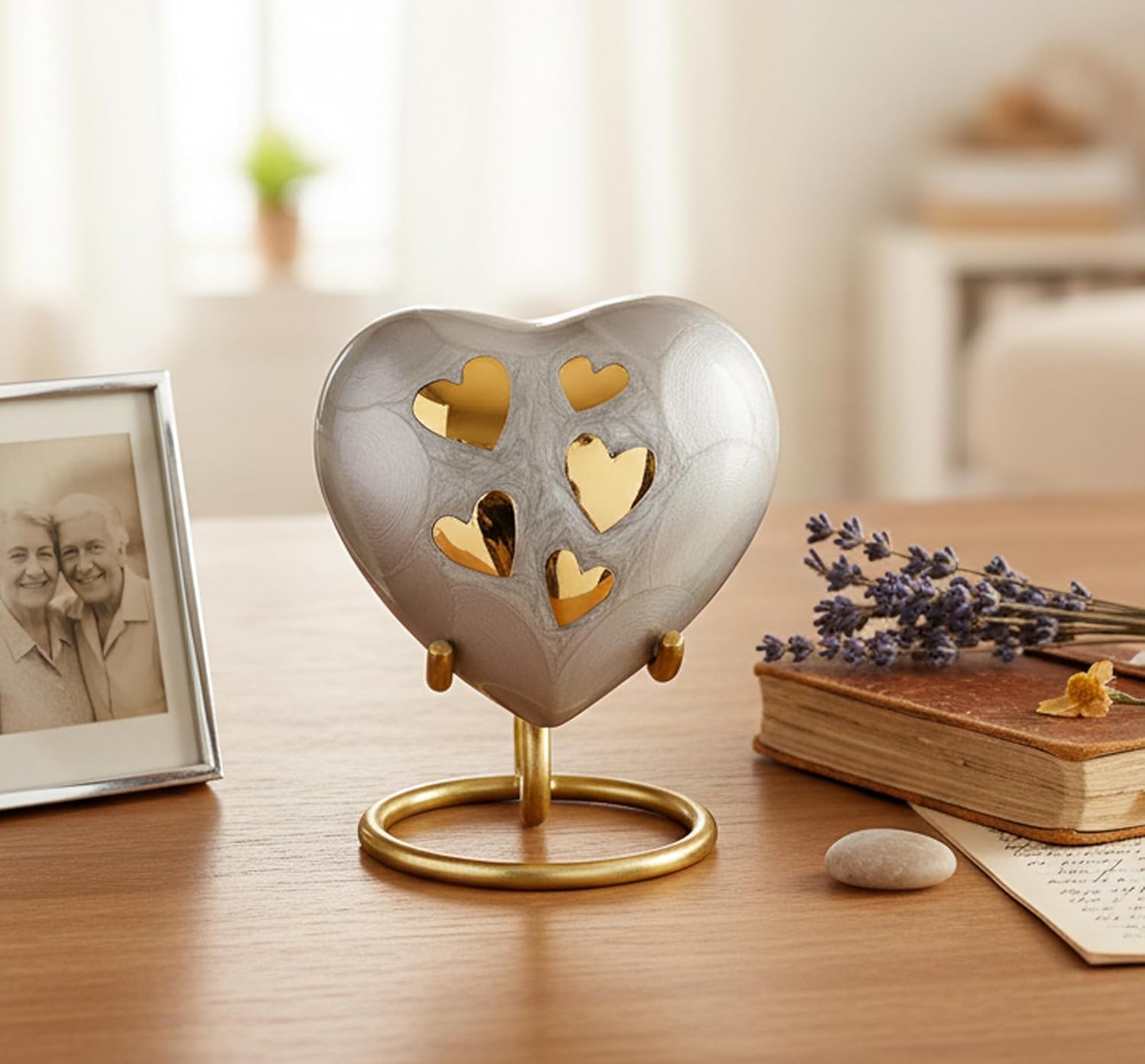 Esplanade Brass Cremation Mini Heart Urn Keepsake Memorial, Small Urn for Ashes Funeral Burial Container Jar Pot, 2.8 Inches (Gray, 2.8", Engraved)