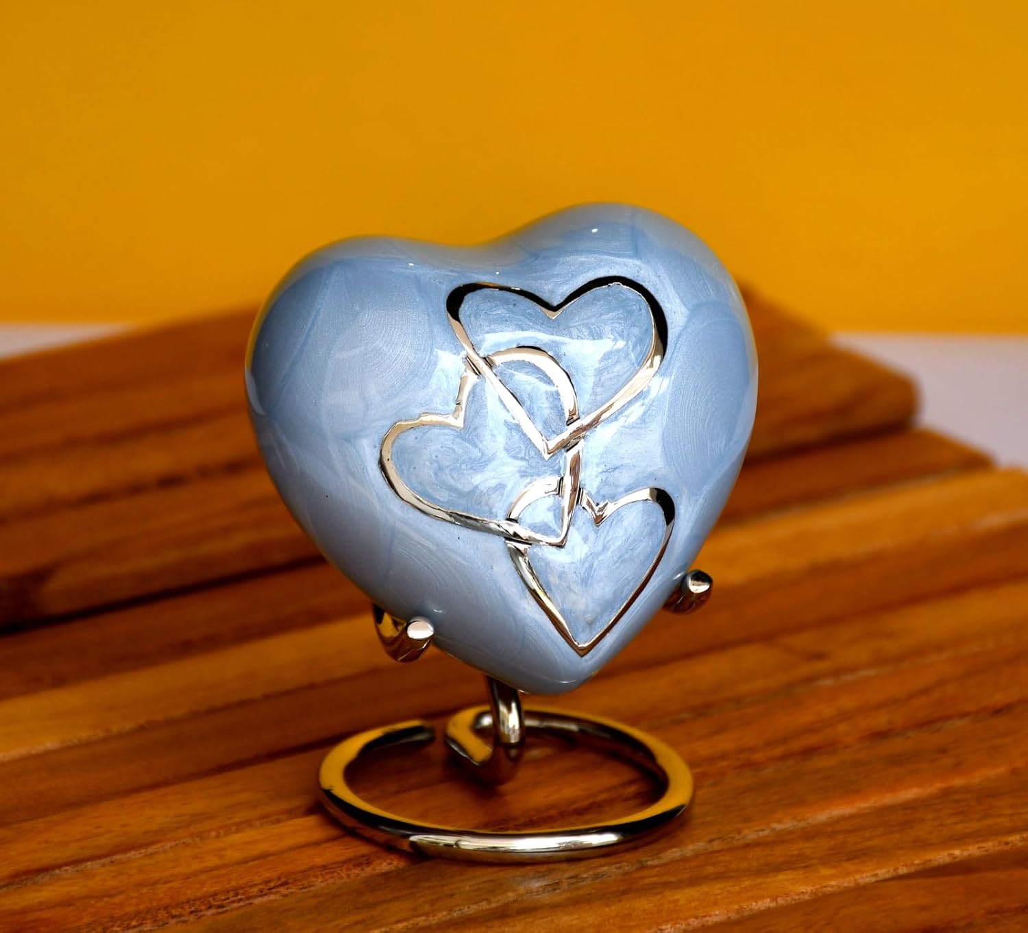 Esplanade Brass Cremation Mini Heart Urn Keepsake Memorial, Small Urn for Ashes Funeral Burial Container Jar Pot, 2.8 Inches (Light Blue, 2.8", Engraved)