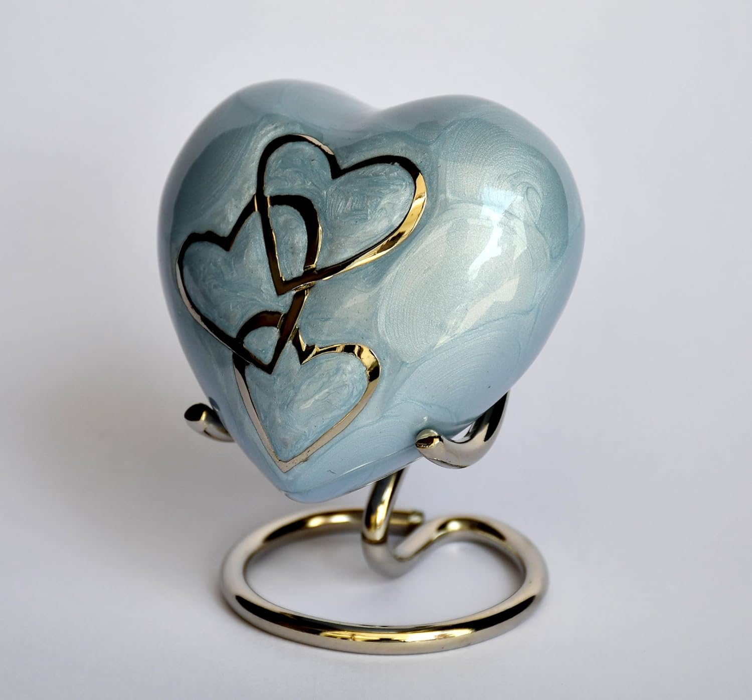 Esplanade Brass Cremation Mini Heart Urn Keepsake Memorial, Small Urn for Ashes Funeral Burial Container Jar Pot, 2.8 Inches (Light Blue, 2.8", Engraved)