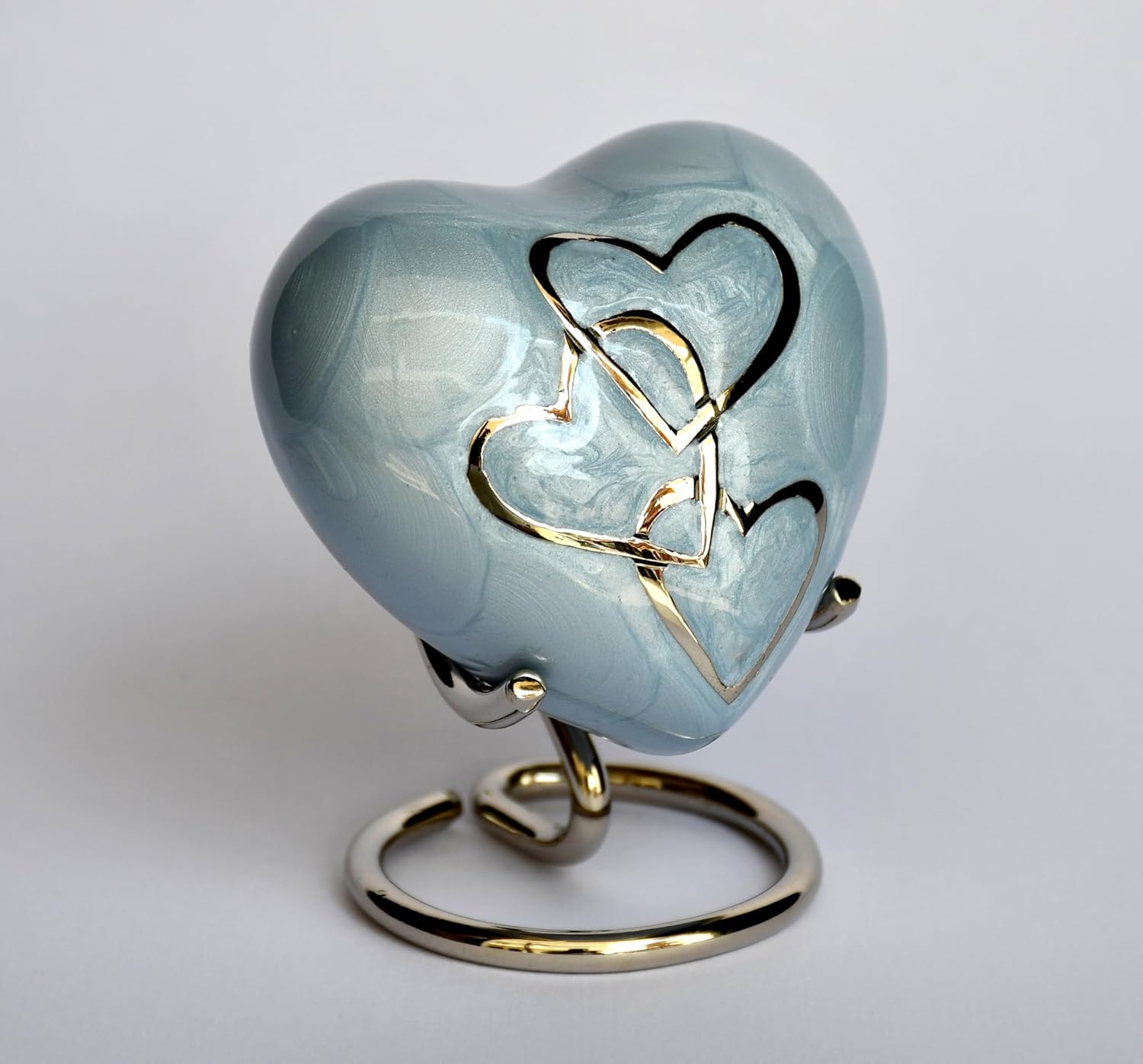 Esplanade Brass Cremation Mini Heart Urn Keepsake Memorial, Small Urn for Ashes Funeral Burial Container Jar Pot, 2.8 Inches (Light Blue, 2.8", Engraved)