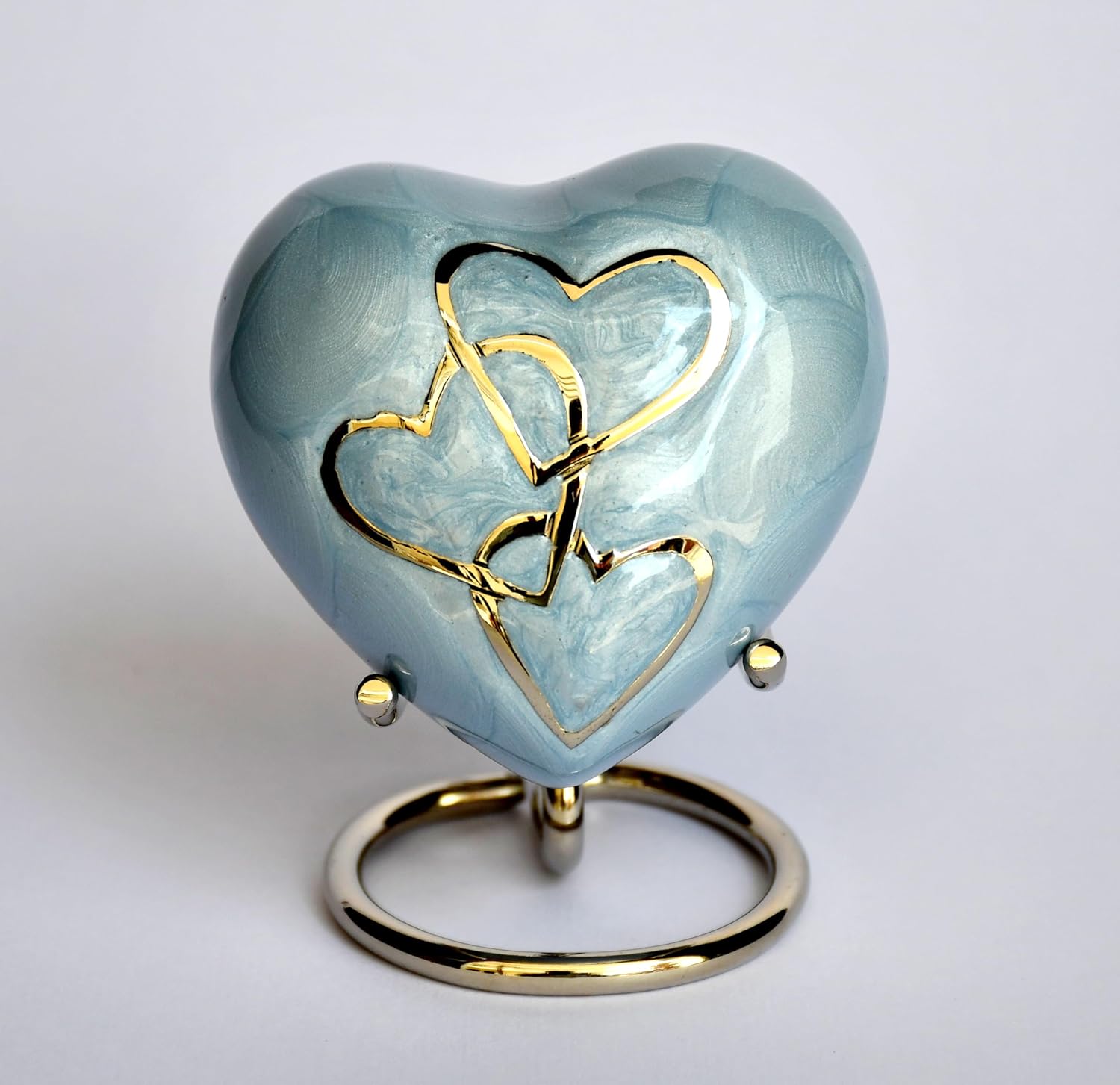 Esplanade Brass Cremation Mini Heart Urn Keepsake Memorial, Small Urn for Ashes Funeral Burial Container Jar Pot, 2.8 Inches (Light Blue, 2.8", Engraved)