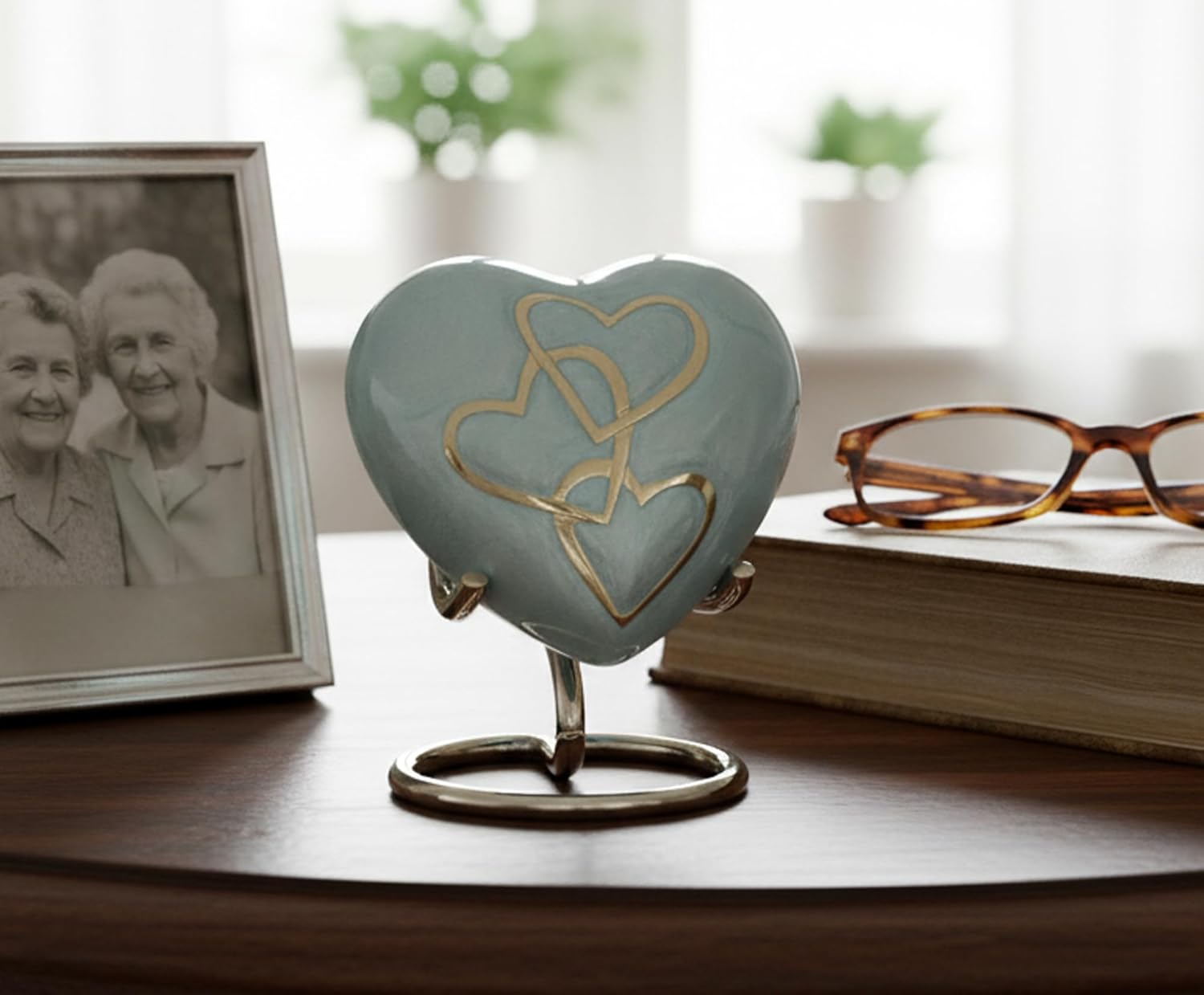 Esplanade Brass Cremation Mini Heart Urn Keepsake Memorial, Small Urn for Ashes Funeral Burial Container Jar Pot, 2.8 Inches (Light Blue, 2.8", Engraved)