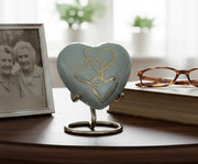 Esplanade Brass Cremation Mini Heart Urn Keepsake Memorial, Small Urn for Ashes Funeral Burial Container Jar Pot, 2.8 Inches (Light Blue, 2.8", Engraved)