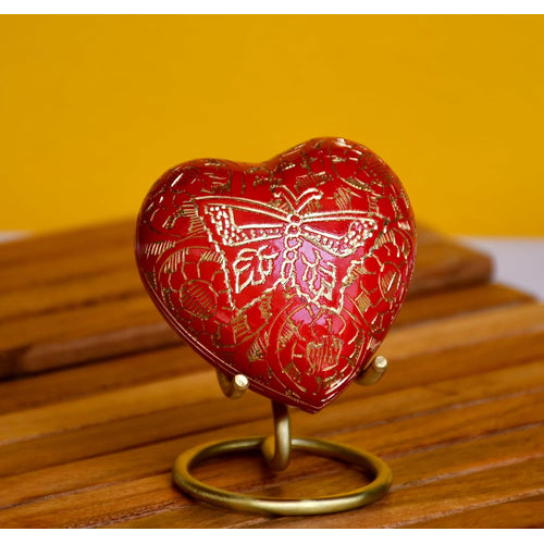 Esplanade Brass Cremation Mini Heart Urn Keepsake Memorial, Small Urn for Ashes Funeral Burial Container Jar Pot, 2.8 Inches (Red, 2.8