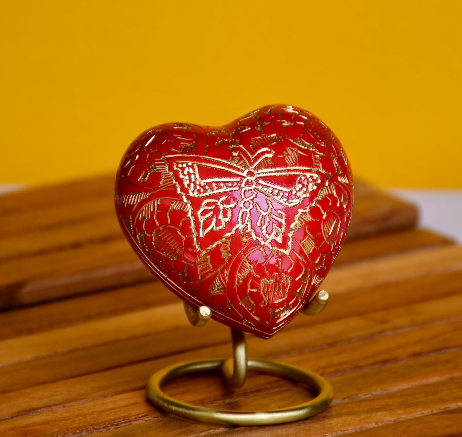 Esplanade Brass Cremation Mini Heart Urn Keepsake Memorial, Small Urn for Ashes Funeral Burial Container Jar Pot, 2.8 Inches (Red, 2.8", Engraved)