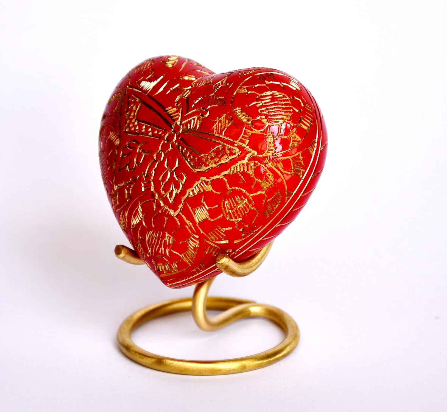 Esplanade Brass Cremation Mini Heart Urn Keepsake Memorial, Small Urn for Ashes Funeral Burial Container Jar Pot, 2.8 Inches (Red, 2.8", Engraved)