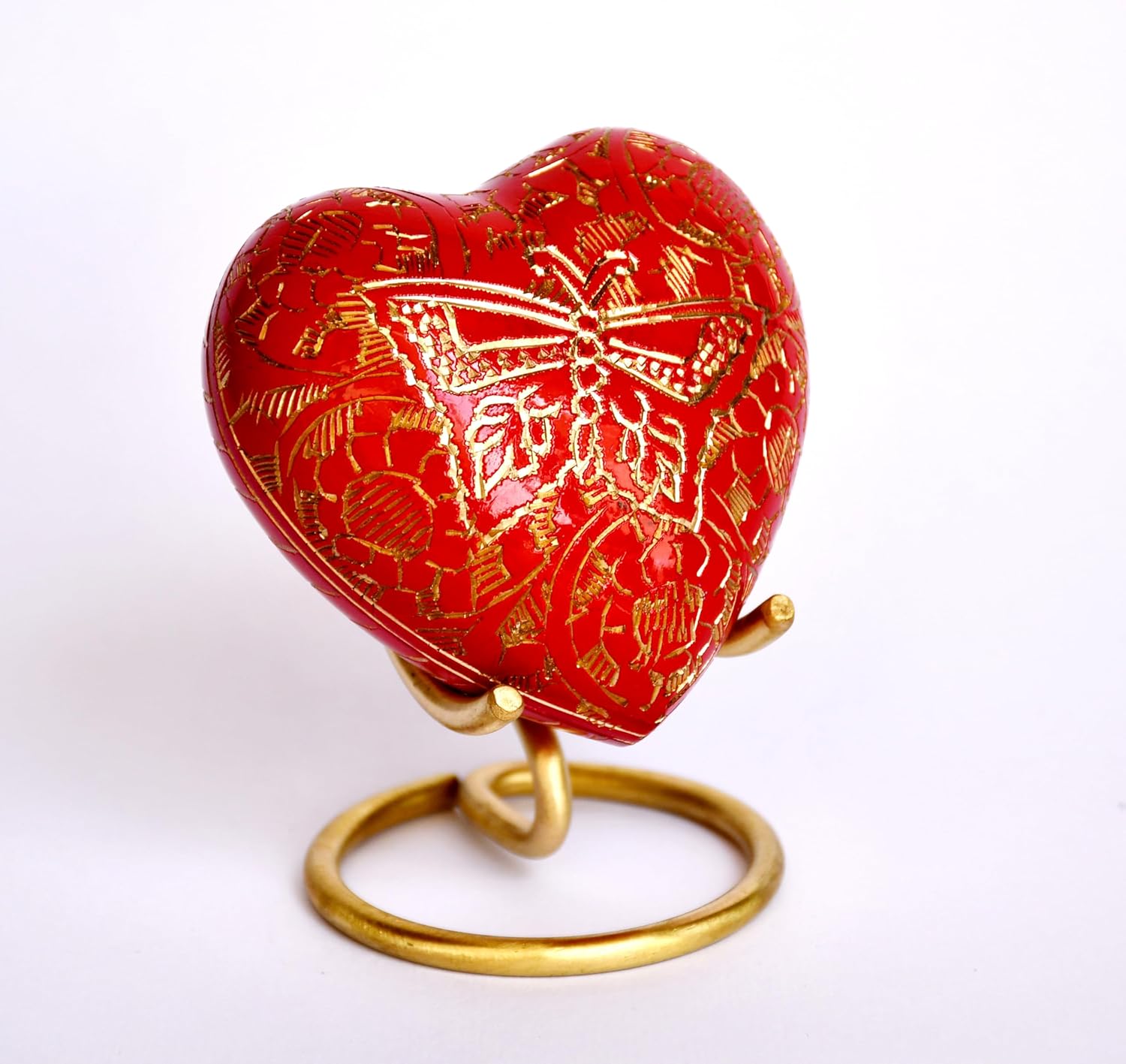 Esplanade Brass Cremation Mini Heart Urn Keepsake Memorial, Small Urn for Ashes Funeral Burial Container Jar Pot, 2.8 Inches (Red, 2.8", Engraved)