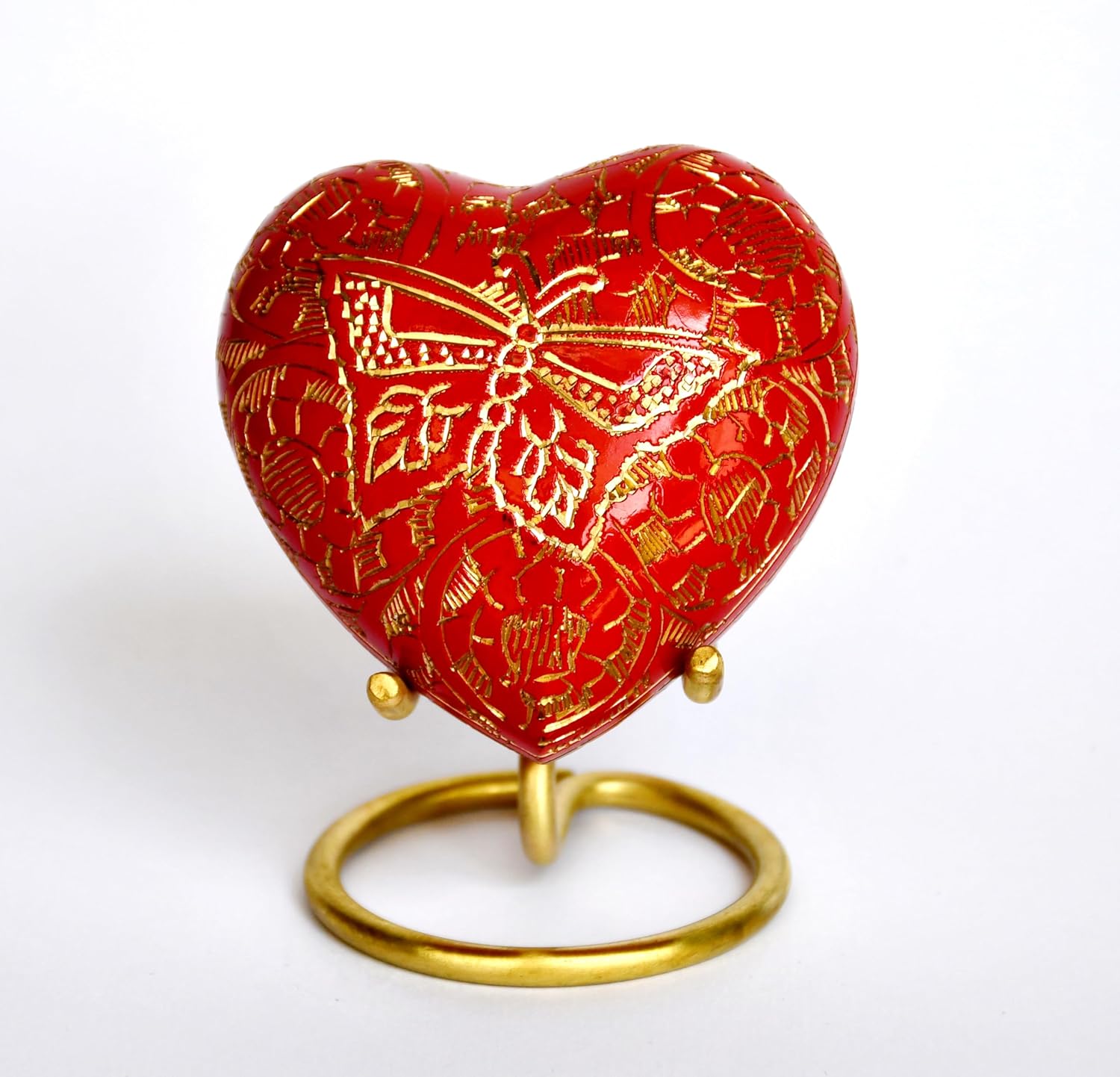 Esplanade Brass Cremation Mini Heart Urn Keepsake Memorial, Small Urn for Ashes Funeral Burial Container Jar Pot, 2.8 Inches (Red, 2.8", Engraved)
