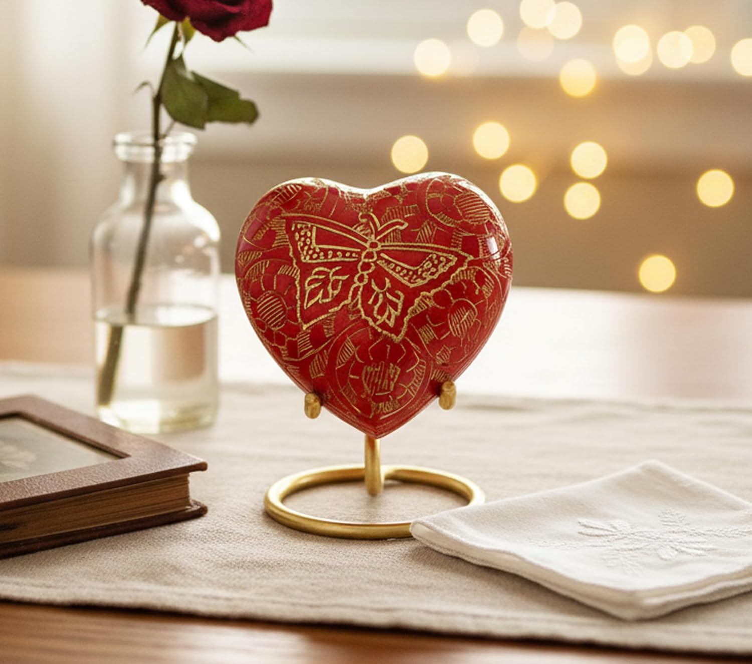 Esplanade Brass Cremation Mini Heart Urn Keepsake Memorial, Small Urn for Ashes Funeral Burial Container Jar Pot, 2.8 Inches (Red, 2.8", Engraved)