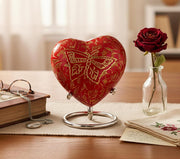 Esplanade Brass Cremation Mini Heart Urn Keepsake Memorial, Small Urn for Ashes Funeral Burial Container Jar Pot, 2.8 Inches (Red, 2.8", Engraved)