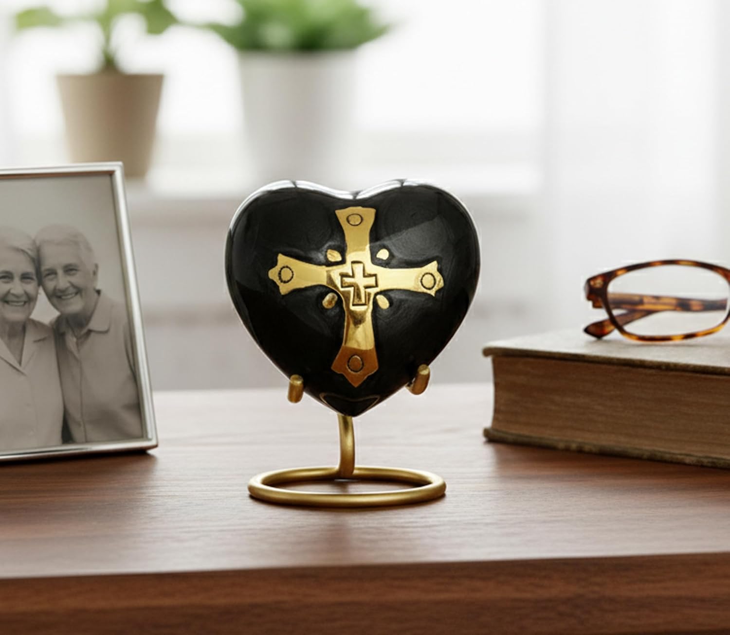 Esplanade Brass Cremation Mini Heart Urn Keepsake Memorial, Small Urn for Ashes Funeral Burial Container Jar Pot, 2.8 Inches (Dark Gray, 2.8", Engraved)