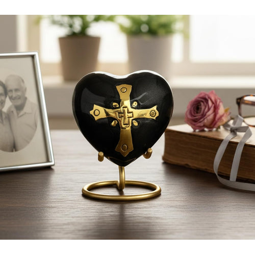 Esplanade Brass Cremation Mini Heart Urn Keepsake Memorial, Small Urn for Ashes Funeral Burial Container Jar Pot, 2.8 Inches (Dark Gray, 2.8