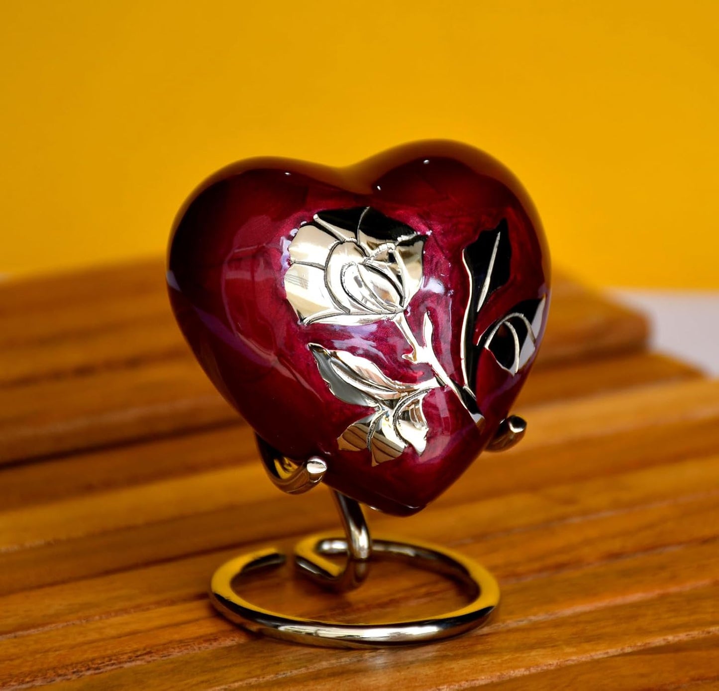 Esplanade Brass Cremation Mini Heart Urn Keepsake Memorial, Small Urn for Ashes Funeral Burial Container Jar Pot, 2.8 Inches (Maroon, 2.8", Engraved)