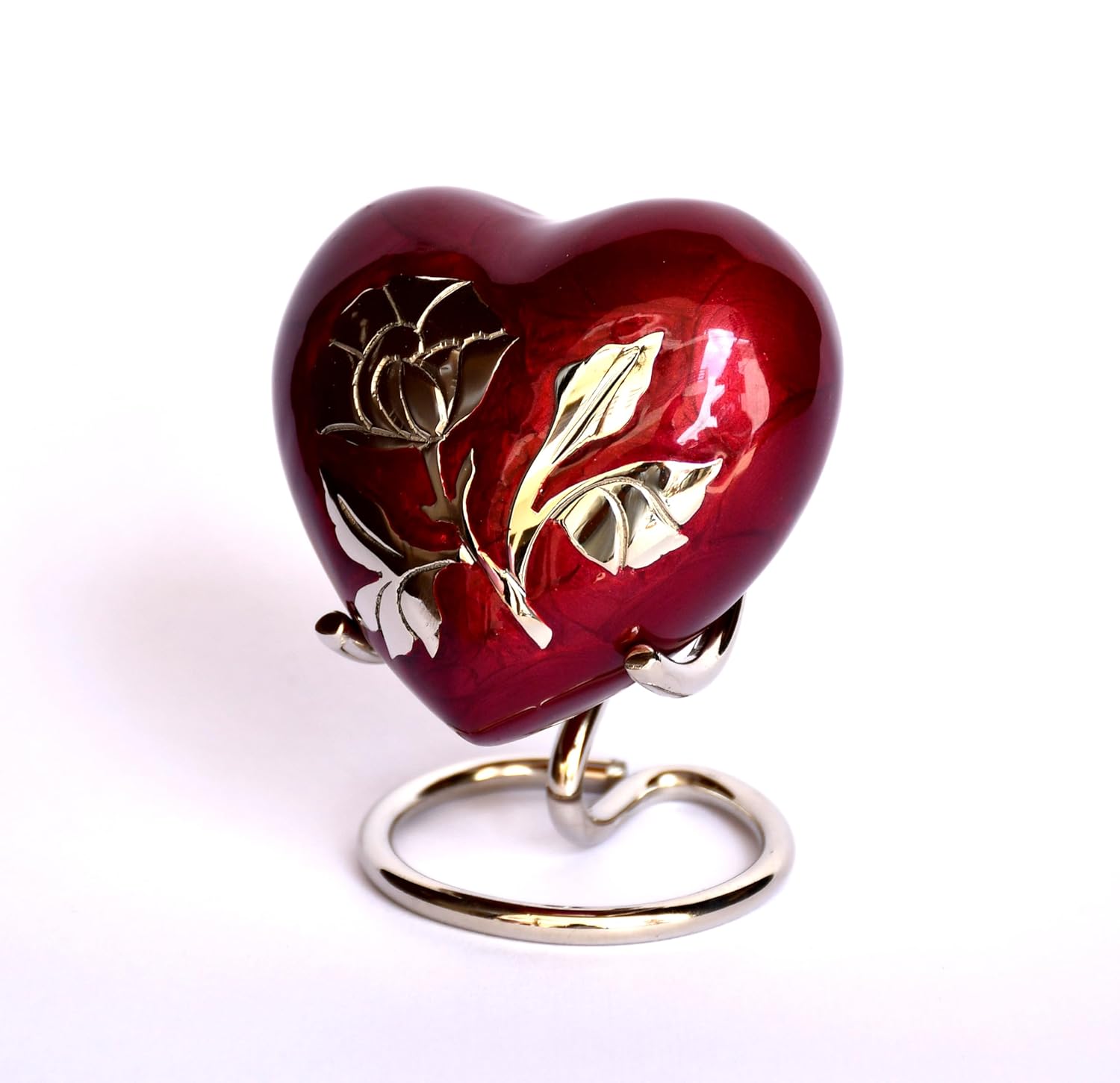 Esplanade Brass Cremation Mini Heart Urn Keepsake Memorial, Small Urn for Ashes Funeral Burial Container Jar Pot, 2.8 Inches (Maroon, 2.8", Engraved)