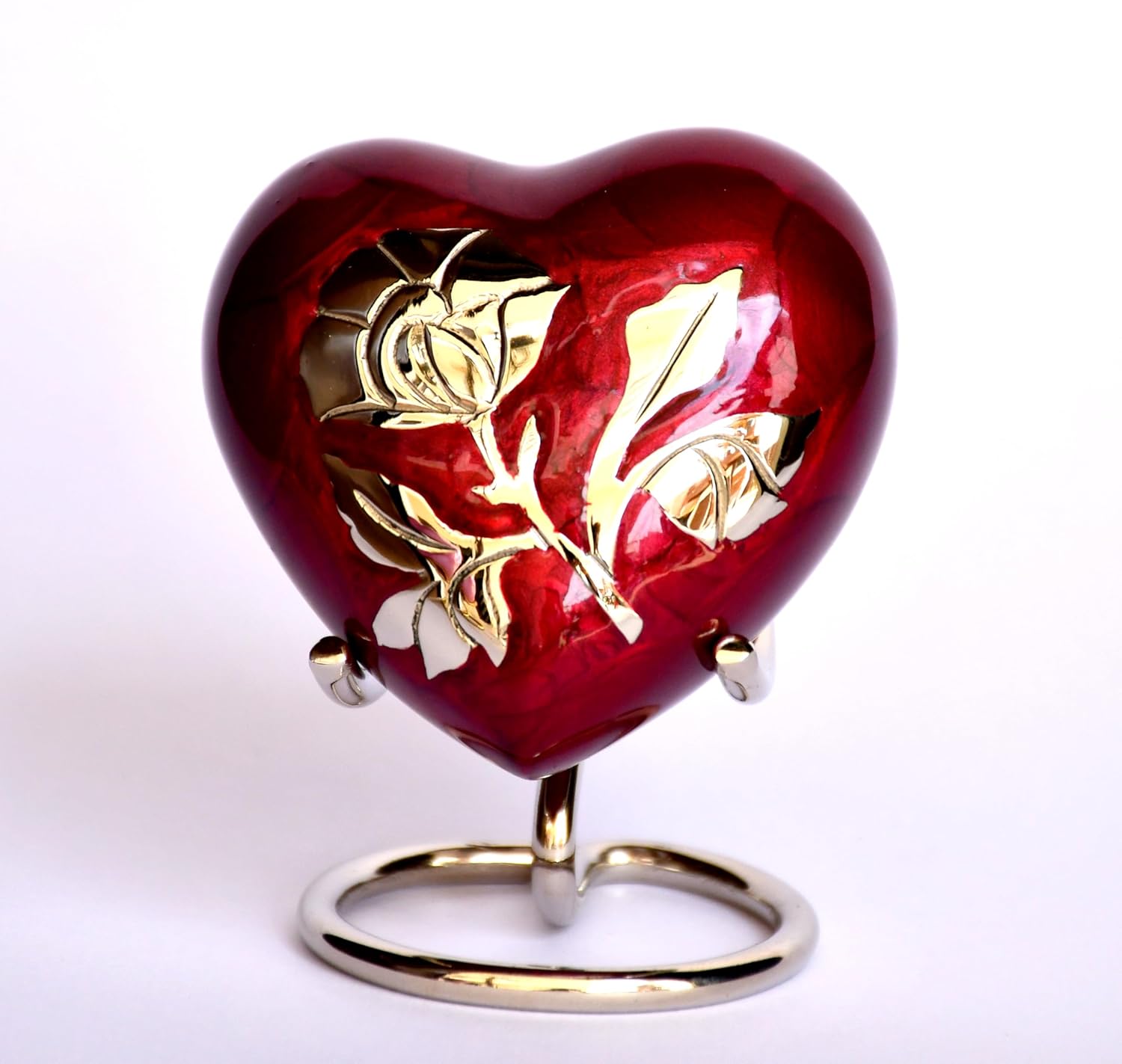 Esplanade Brass Cremation Mini Heart Urn Keepsake Memorial, Small Urn for Ashes Funeral Burial Container Jar Pot, 2.8 Inches (Maroon, 2.8", Engraved)