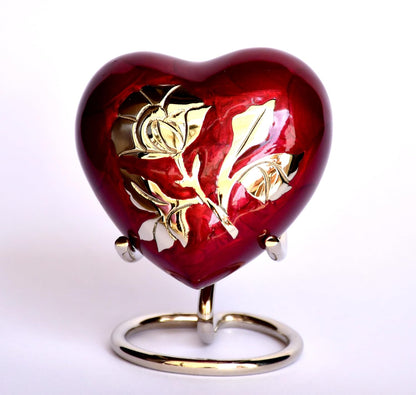 Esplanade Brass Cremation Mini Heart Urn Keepsake Memorial, Small Urn for Ashes Funeral Burial Container Jar Pot, 2.8 Inches (Maroon, 2.8", Engraved)