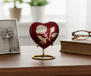 Esplanade Brass Cremation Mini Heart Urn Keepsake Memorial, Small Urn for Ashes Funeral Burial Container Jar Pot, 2.8 Inches (Maroon, 2.8", Engraved)