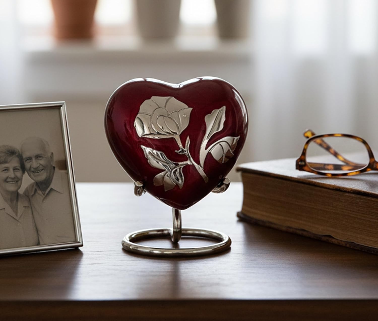 Esplanade Brass Cremation Mini Heart Urn Keepsake Memorial, Small Urn for Ashes Funeral Burial Container Jar Pot, 2.8 Inches (Maroon, 2.8", Engraved)