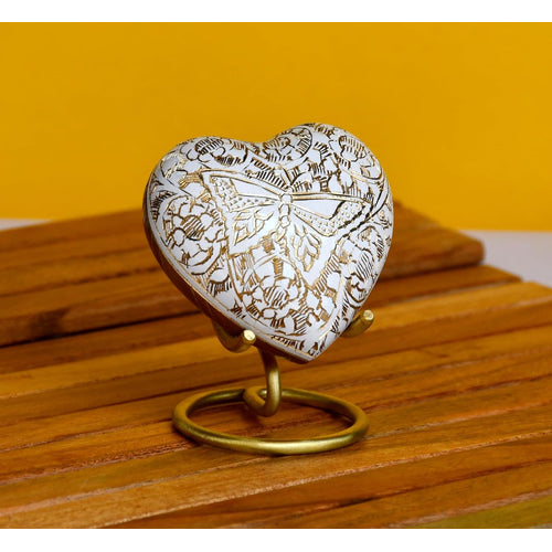 Esplanade Brass Cremation Mini Heart Urn Keepsake Memorial, Small Urn for Ashes Funeral Burial Container Jar Pot, 2.8 Inches (White, 2.8