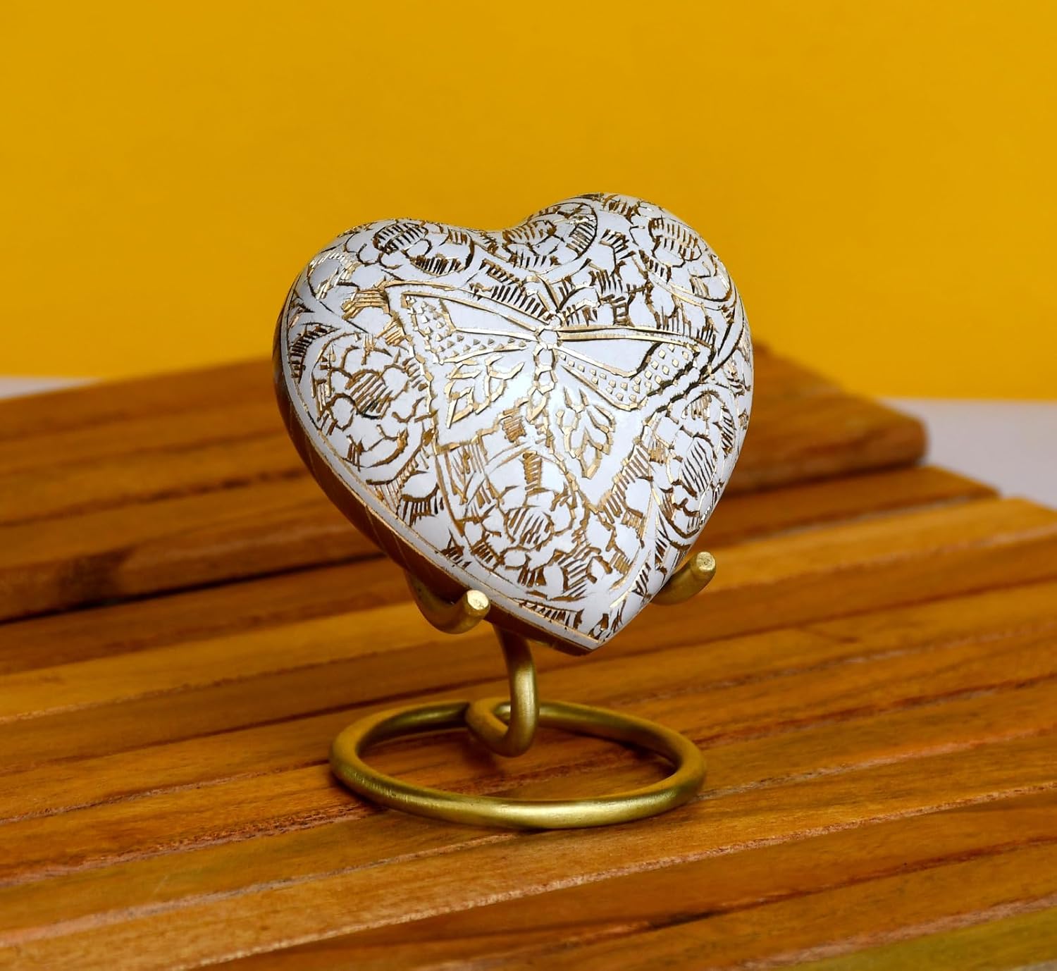 Esplanade Brass Cremation Mini Heart Urn Keepsake Memorial, Small Urn for Ashes Funeral Burial Container Jar Pot, 2.8 Inches (White, 2.8", Engraved)