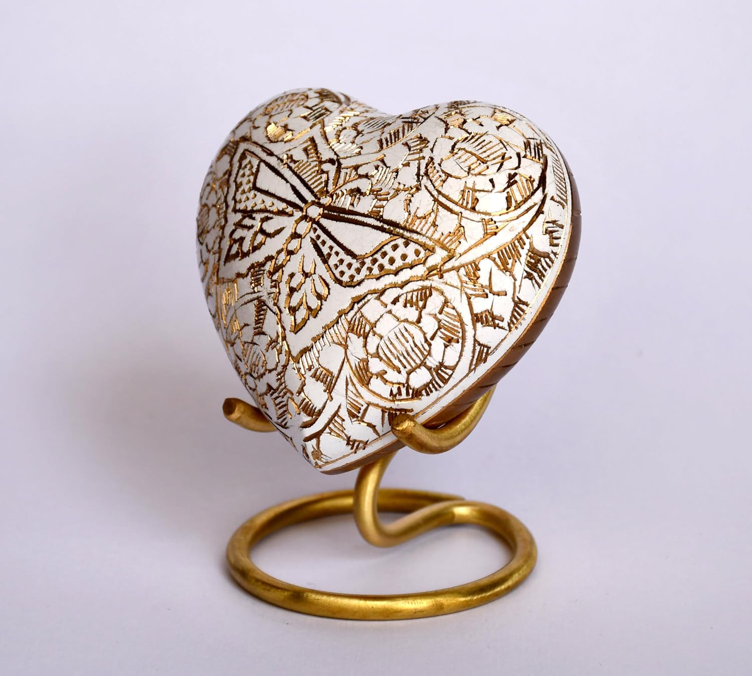 Esplanade Brass Cremation Mini Heart Urn Keepsake Memorial, Small Urn for Ashes Funeral Burial Container Jar Pot, 2.8 Inches (White, 2.8", Engraved)