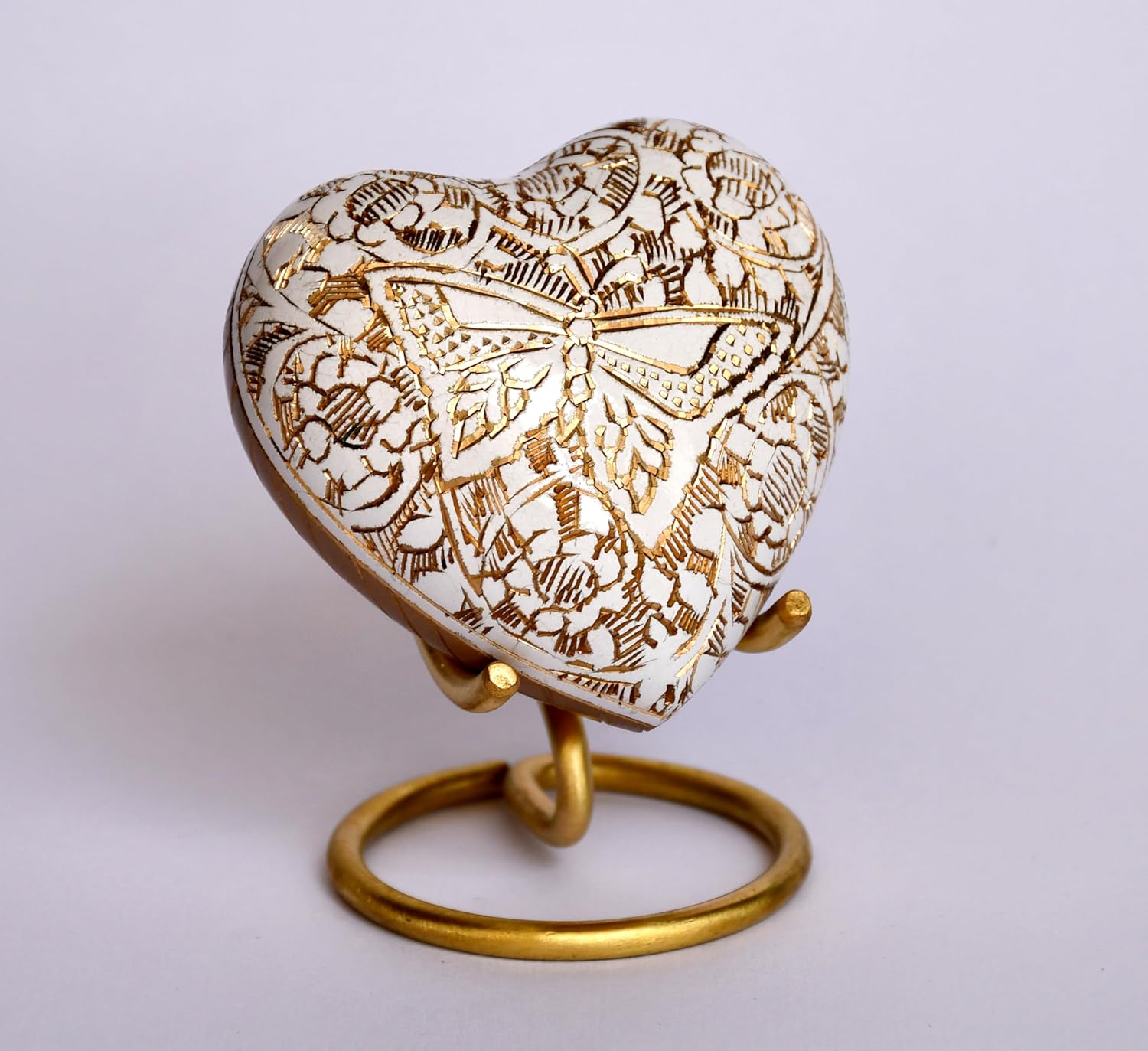 Esplanade Brass Cremation Mini Heart Urn Keepsake Memorial, Small Urn for Ashes Funeral Burial Container Jar Pot, 2.8 Inches (White, 2.8", Engraved)