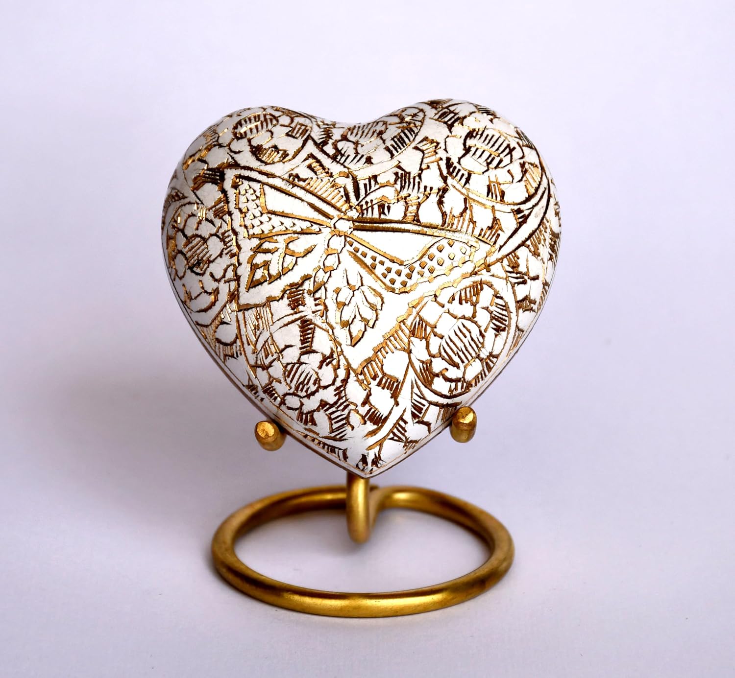 Esplanade Brass Cremation Mini Heart Urn Keepsake Memorial, Small Urn for Ashes Funeral Burial Container Jar Pot, 2.8 Inches (White, 2.8", Engraved)