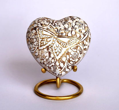 Esplanade Brass Cremation Mini Heart Urn Keepsake Memorial, Small Urn for Ashes Funeral Burial Container Jar Pot, 2.8 Inches (White, 2.8", Engraved)