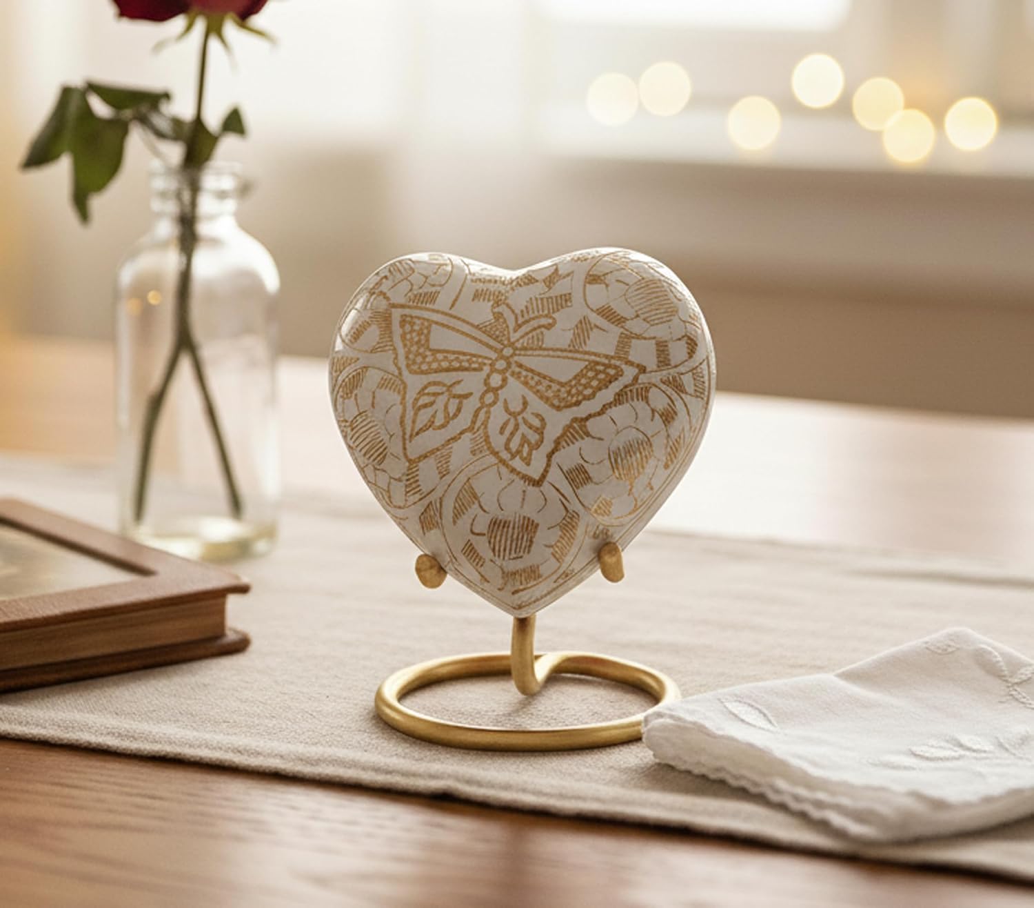 Esplanade Brass Cremation Mini Heart Urn Keepsake Memorial, Small Urn for Ashes Funeral Burial Container Jar Pot, 2.8 Inches (White, 2.8", Engraved)