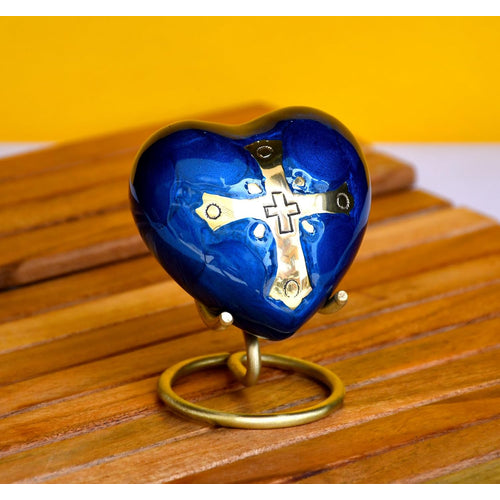 Esplanade Brass Cremation Mini Heart Urn Keepsake Memorial, Small Urn for Ashes Funeral Burial Container Jar Pot, 2.8 Inches (Navy, 2.8