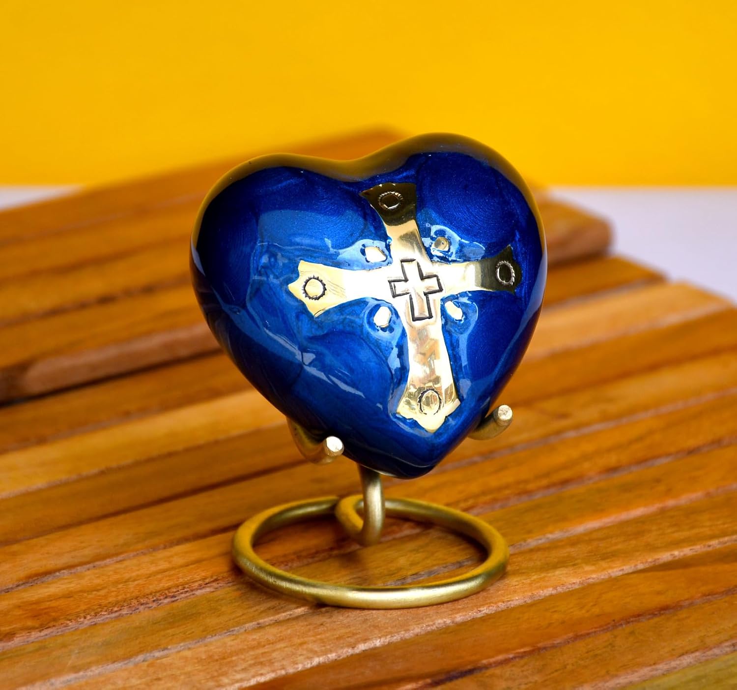 Esplanade Brass Cremation Mini Heart Urn Keepsake Memorial, Small Urn for Ashes Funeral Burial Container Jar Pot, 2.8 Inches (Navy, 2.8", Engraved)