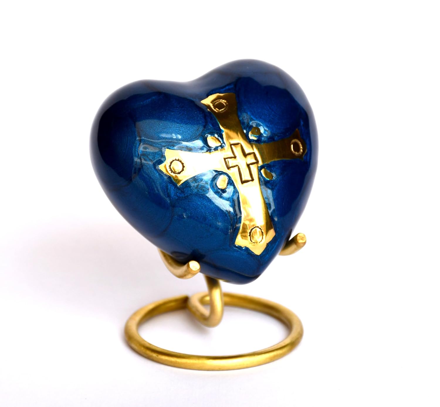 Esplanade Brass Cremation Mini Heart Urn Keepsake Memorial, Small Urn for Ashes Funeral Burial Container Jar Pot, 2.8 Inches (Navy, 2.8", Engraved)