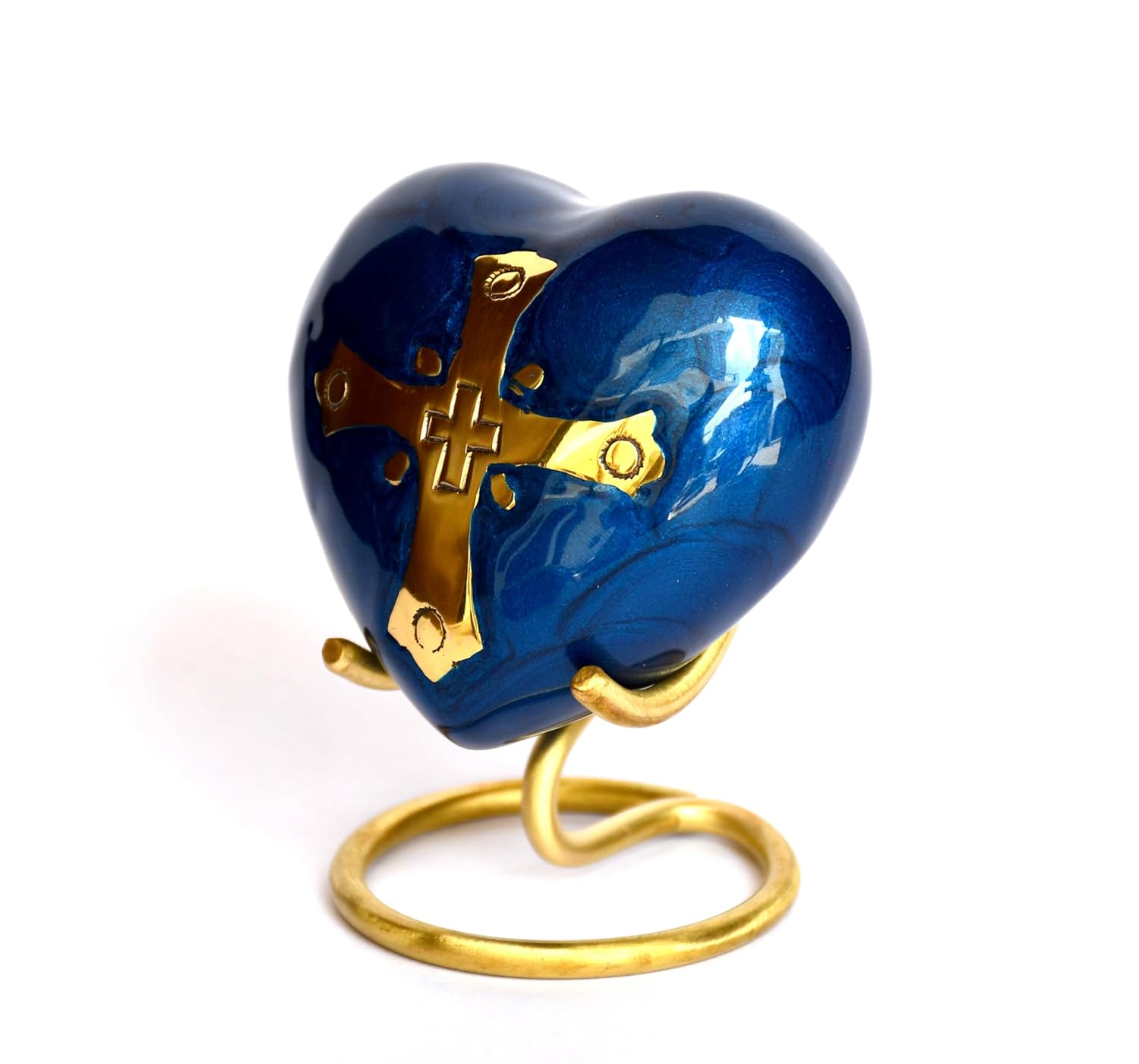 Esplanade Brass Cremation Mini Heart Urn Keepsake Memorial, Small Urn for Ashes Funeral Burial Container Jar Pot, 2.8 Inches (Navy, 2.8", Engraved)
