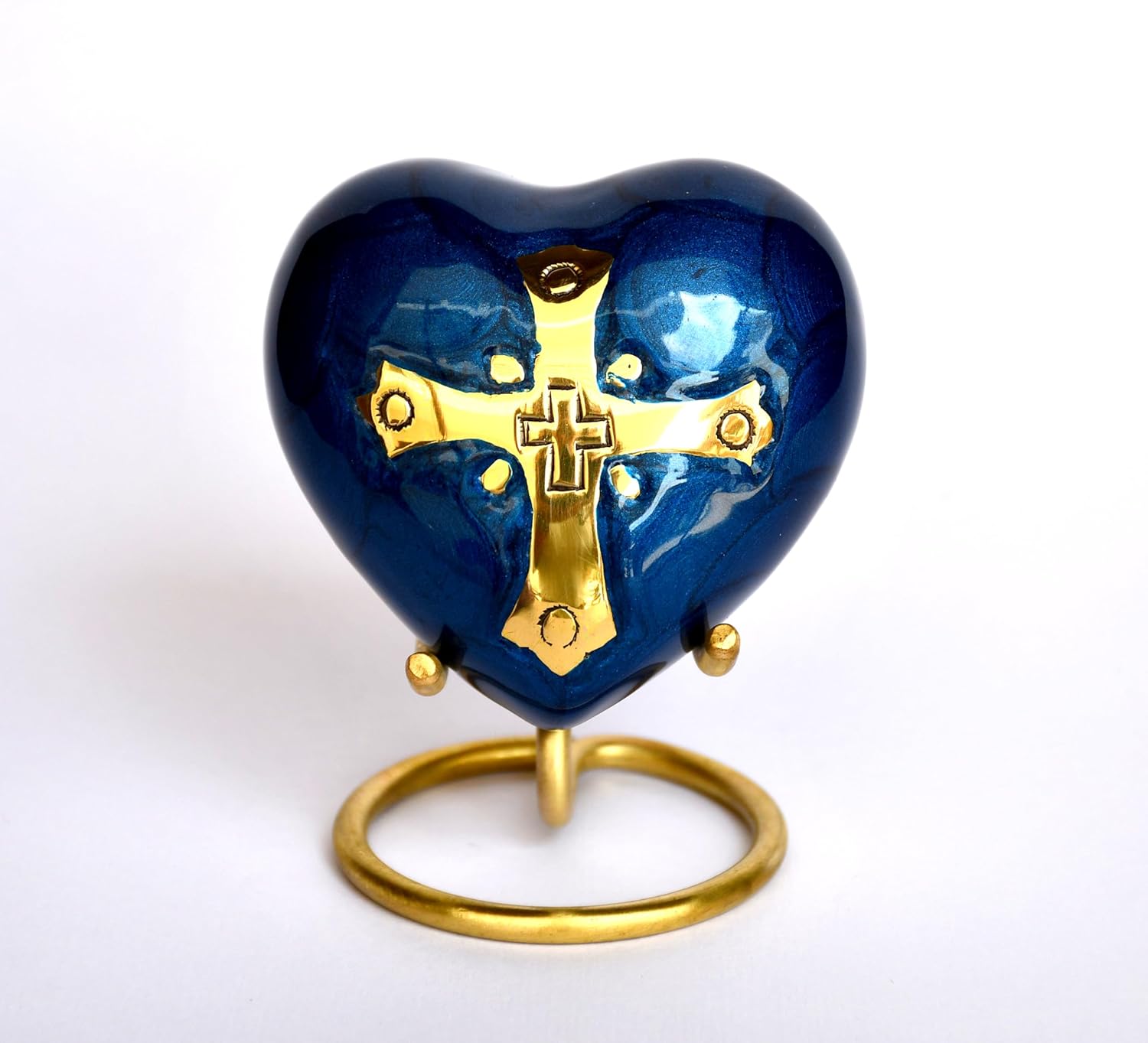 Esplanade Brass Cremation Mini Heart Urn Keepsake Memorial, Small Urn for Ashes Funeral Burial Container Jar Pot, 2.8 Inches (Navy, 2.8", Engraved)