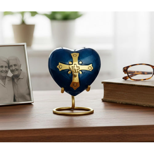 Esplanade Brass Cremation Mini Heart Urn Keepsake Memorial, Small Urn for Ashes Funeral Burial Container Jar Pot, 2.8 Inches (Navy, 2.8