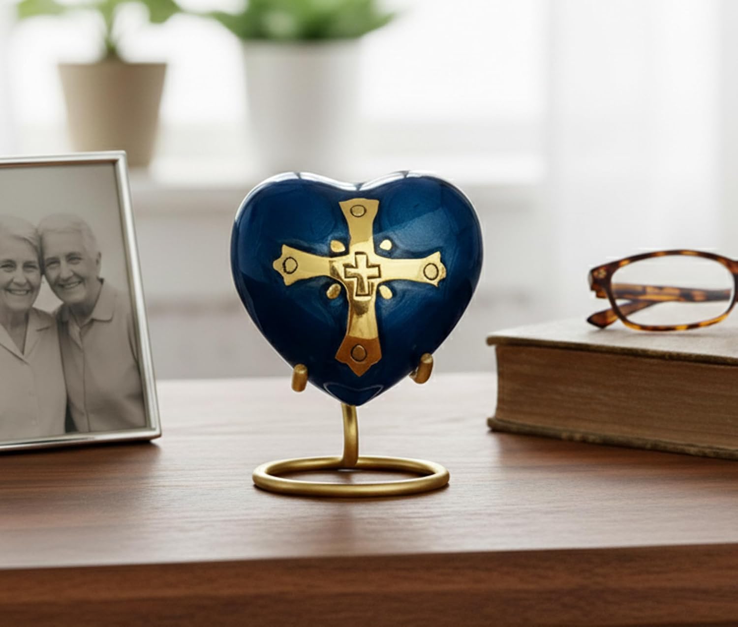 Esplanade Brass Cremation Mini Heart Urn Keepsake Memorial, Small Urn for Ashes Funeral Burial Container Jar Pot, 2.8 Inches (Navy, 2.8", Engraved)