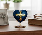 Esplanade Brass Cremation Mini Heart Urn Keepsake Memorial, Small Urn for Ashes Funeral Burial Container Jar Pot, 2.8 Inches (Navy, 2.8", Engraved)
