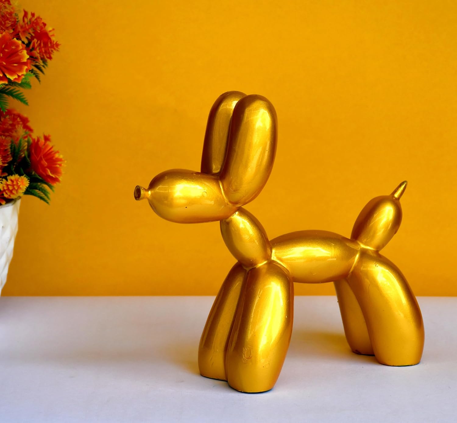 ESPLANADE Resin Balloon Art Dog Showpiece Statue Decorative Figurine, Home Decoration Items for Living Room, Modern DŽcor, Golden Yellow 7.5in