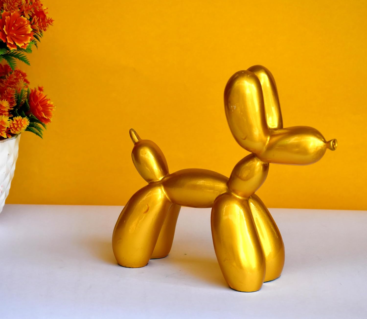 ESPLANADE Resin Balloon Art Dog Showpiece Statue Decorative Figurine, Home Decoration Items for Living Room, Modern DŽcor, Golden Yellow 7.5in