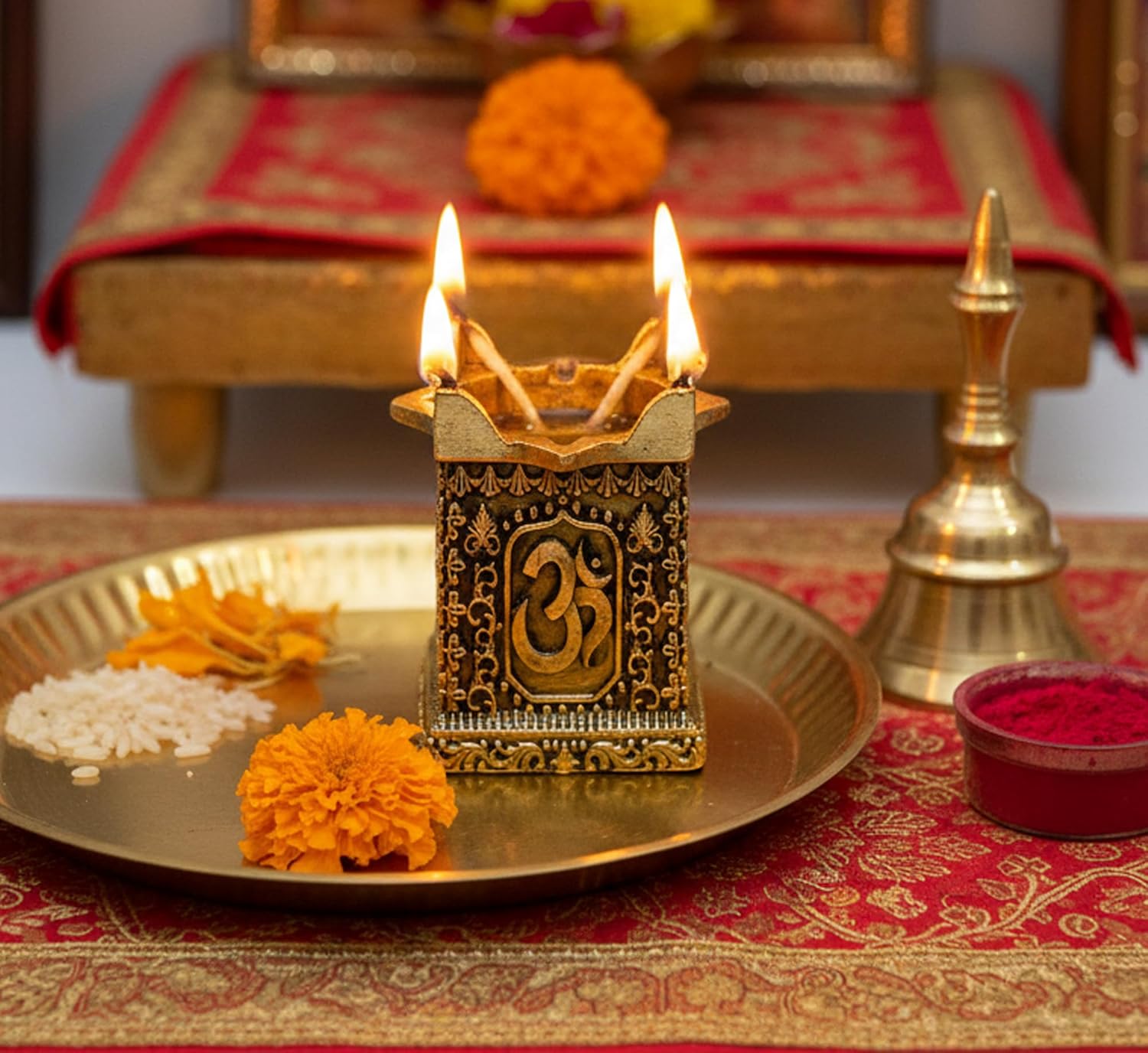 Esplanade Brass Tulsi Diya for Pooja, Unique Diya, Deepam, Villaku, Deepak, Pooja Items for Pooja Room, Brass Decoration Items for Home – 2 inch