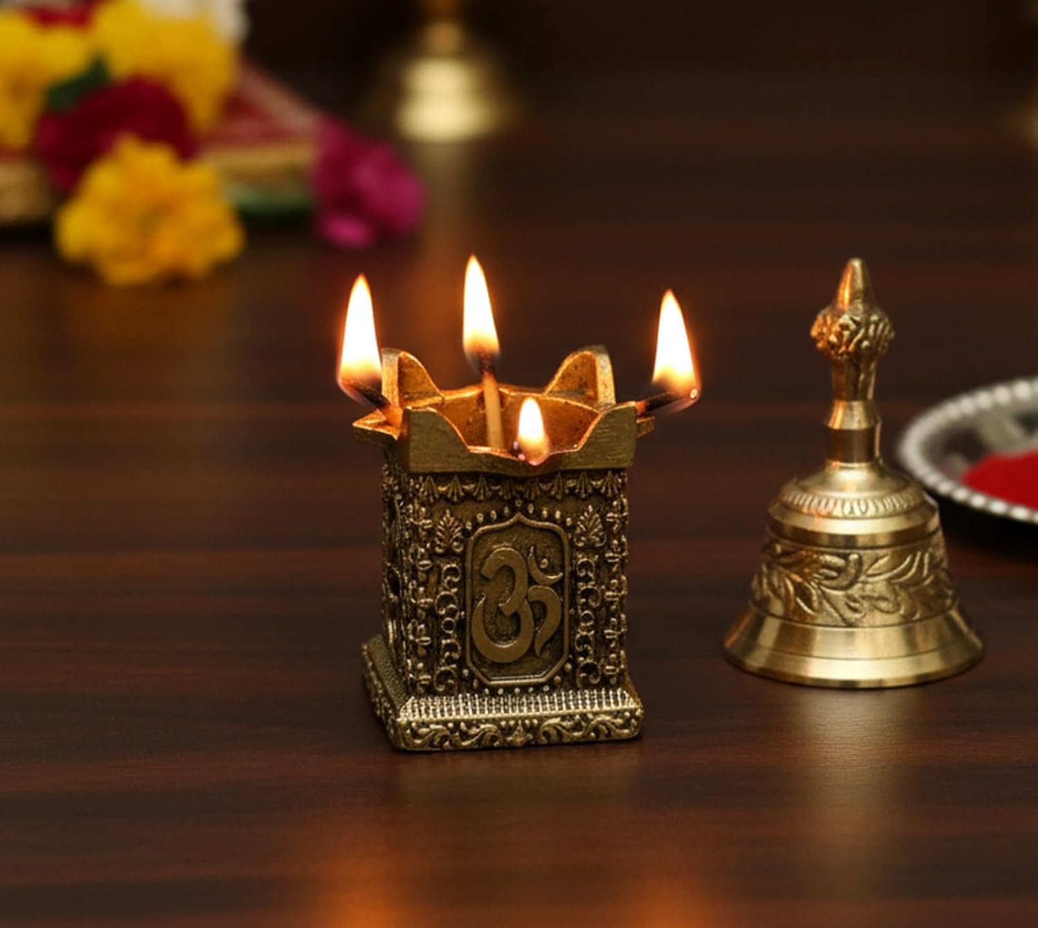 Esplanade Brass Tulsi Diya for Pooja, Unique Diya, Deepam, Villaku, Deepak, Pooja Items for Pooja Room, Brass Decoration Items for Home – 2 inch