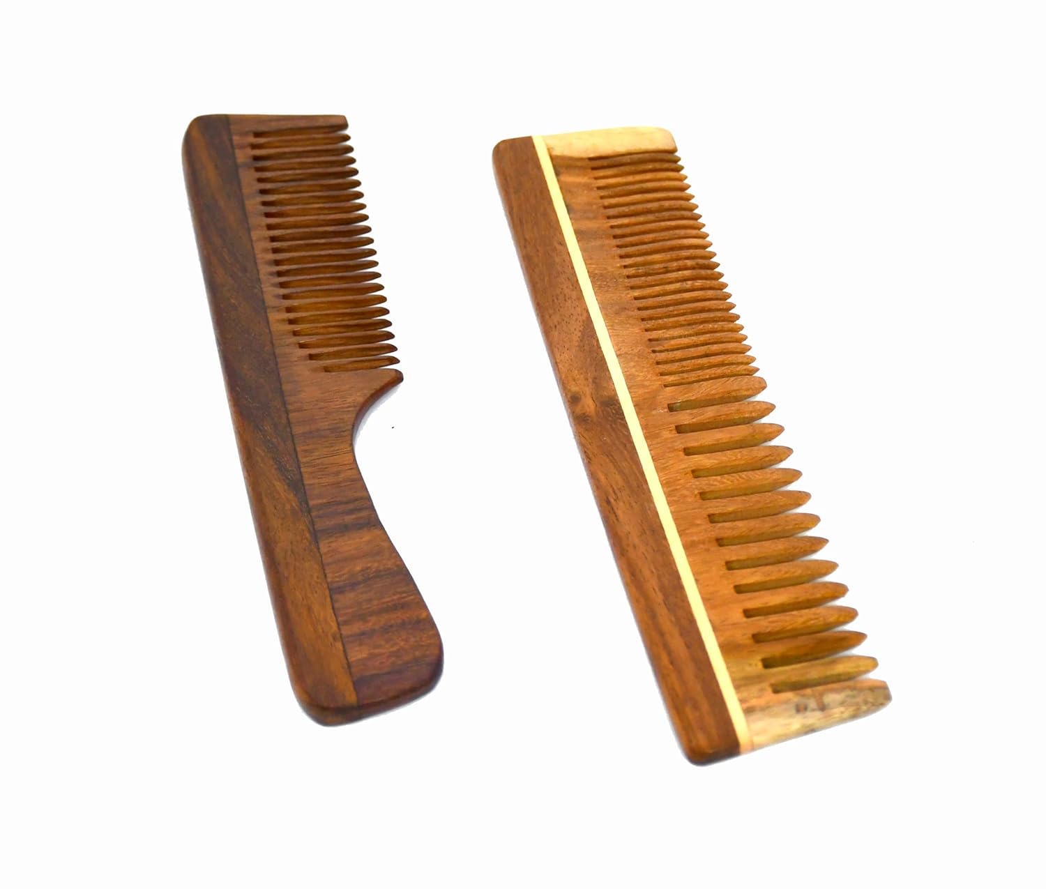eSplanade Wooden Comb for Men & Women - Set of 2 - Sheesham Indian Rosewood Handmade Beard Moustache Combs, Wooden Grooming Set - Brown