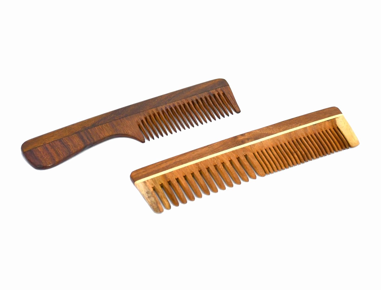 eSplanade Wooden Comb for Men & Women - Set of 2 - Sheesham Indian Rosewood Handmade Beard Moustache Combs, Wooden Grooming Set - Brown
