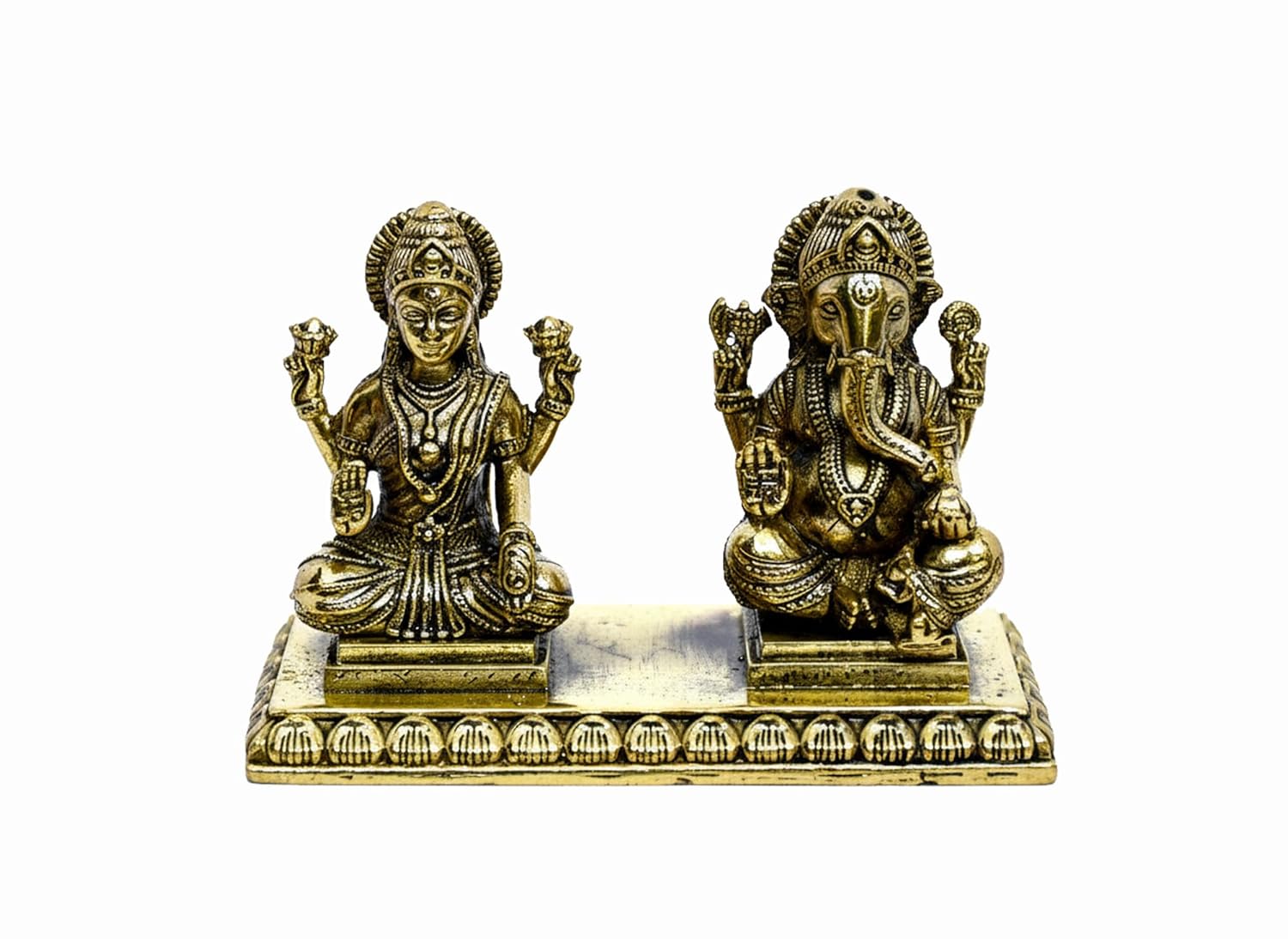 ESPLANADE Brass Laxmi Ganesh Idol for Home Décor Car Dashboard, 3" Joint Plate Ganesha Lakshmi Devi Idols Set, Brass Decoration Items for Home, Laxmi Ganesh Murti for Pooja Room