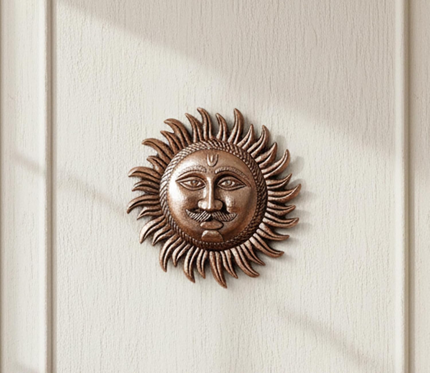 ESPLANADE Copper Wall Hanging Sun Face Idol | Surya Dev Bhagwan Metal Wall Door Decor | Art Sculpture for Home & Office Decor for Positivity, House Warming Gift – 9.3 Inches