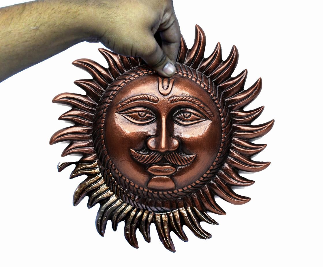 ESPLANADE Copper Wall Hanging Sun Face Idol | Surya Dev Bhagwan Metal Wall Door Decor | Art Sculpture for Home & Office Decor for Positivity, House Warming Gift – 9.3 Inches
